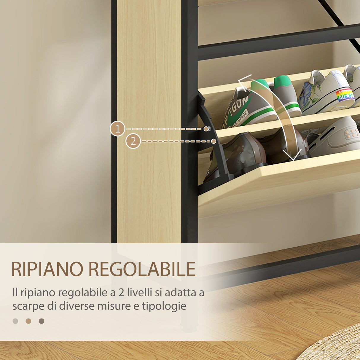easycomfort easycomfort scarpiera slim con 3 cassetti e ripiani regolabili per 18 paia di scarpe 60x24x124cm rovere