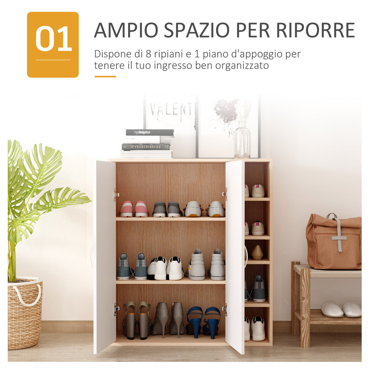 easycomfort easycomfort scarpiera slim da parete mobile multiuso con 2 ante e ripiani regolabili per camera da letto e ingresso in legno 80x32x91cm ean 8054144130194