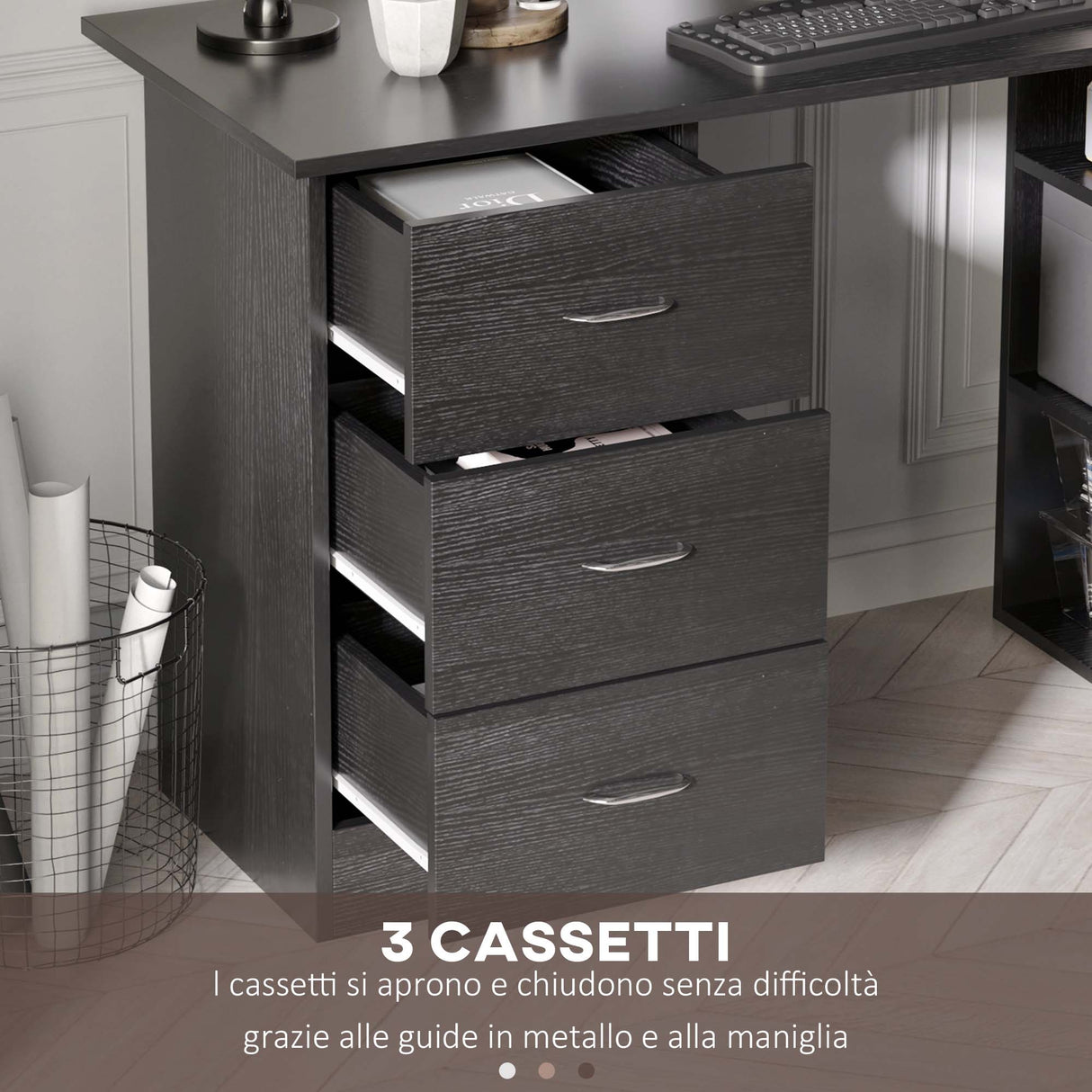 easycomfort easycomfort scrivania pc con 3 ripiani e 3 cassetti per camera e ufficio in legno mdf 120x49x72 cm nera