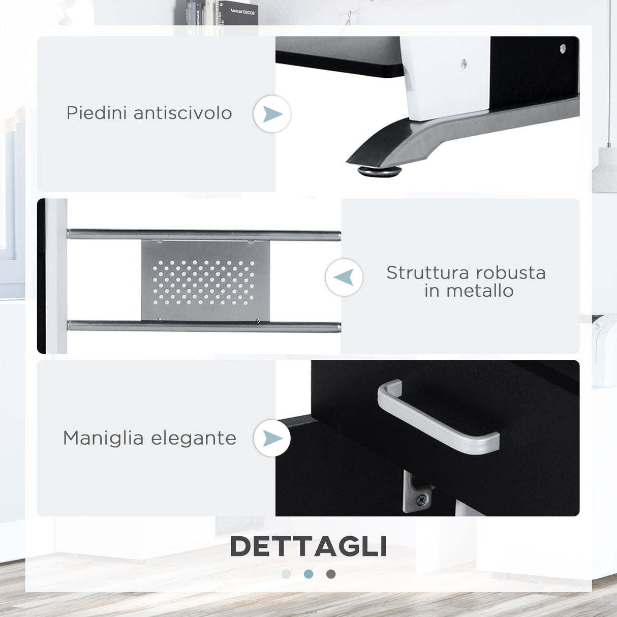 easycomfort easycomfort scrivania per computer con ripiano cassetto e armadietto in mdf e ferro 100x52x75 cm bianca e nera
