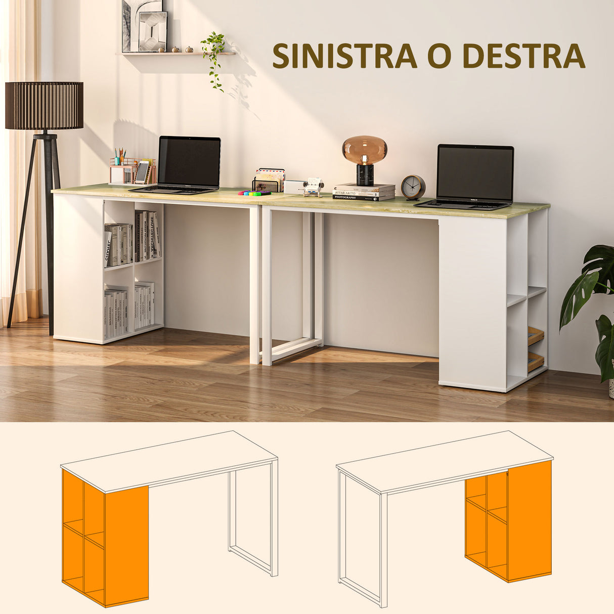 easycomfort easycomfort scrivania per computer salvaspazio con 4 ripiani aperti in legno e acciaio 120x54x75 cm bianco e rovere