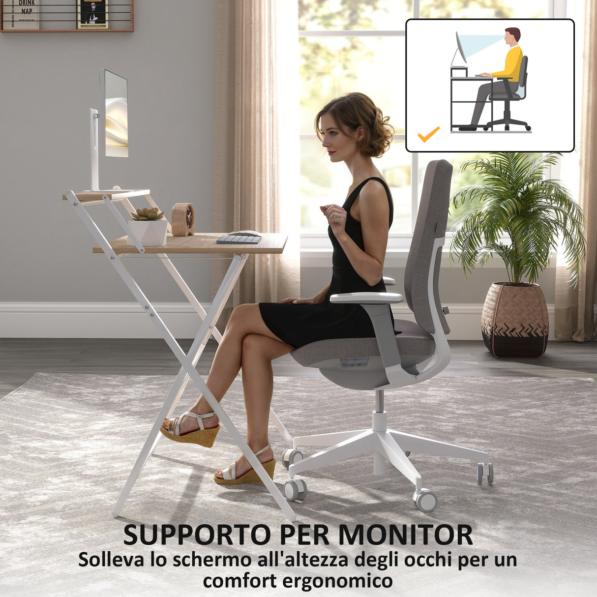 easycomfort easycomfort scrivania pieghevole con ripiano per monitor 81 5x62x86 5 cm legno e bianco