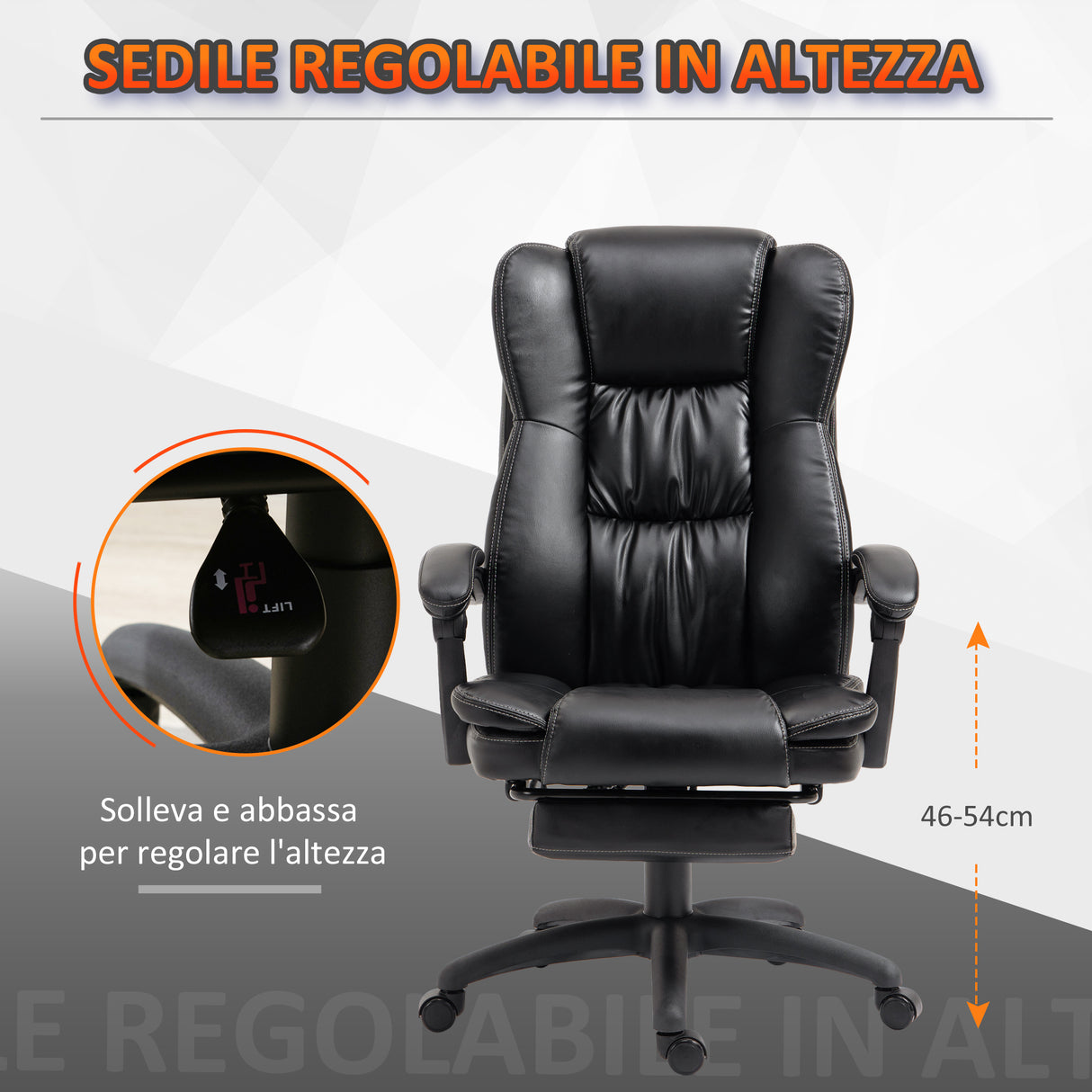 easycomfort easycomfort sedia da ufficio ad altezza regolabile con 6 punti massaggianti in finta pelle 68 5x68 5x113 121 cm nera