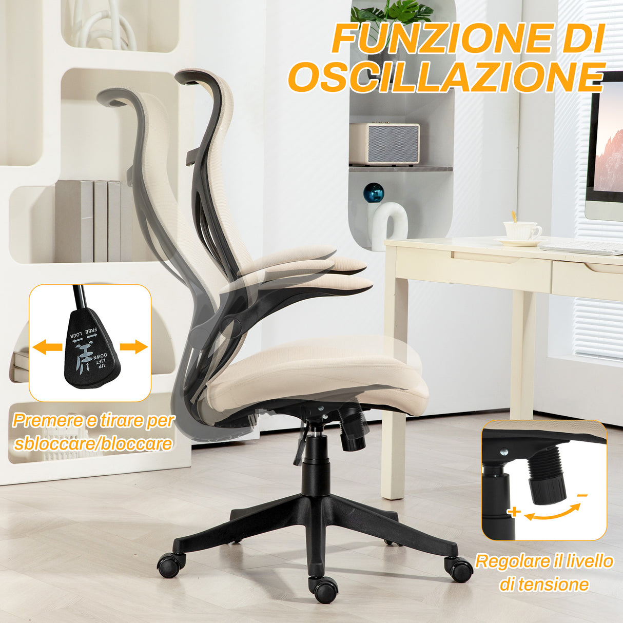 easycomfort easycomfort sedia da ufficio con braccioli ribaltabili altezza regolabile e schienale inclinabile beige