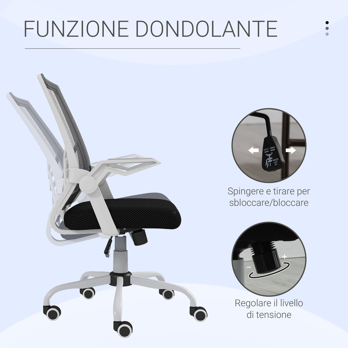 easycomfort easycomfort sedia da ufficio ergonomica ad altezza regolabile in tessuto effetto lino 62 5x55x94 104 cm bianco e nero