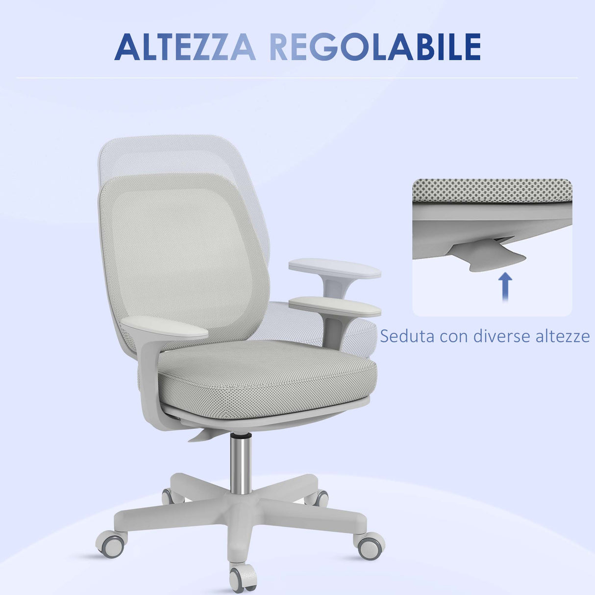 easycomfort easycomfort sedia da ufficio ergonomica e reclinabile ad altezza regolabile con 5 rotelle 55x48x82 5 94 5 cm grigia