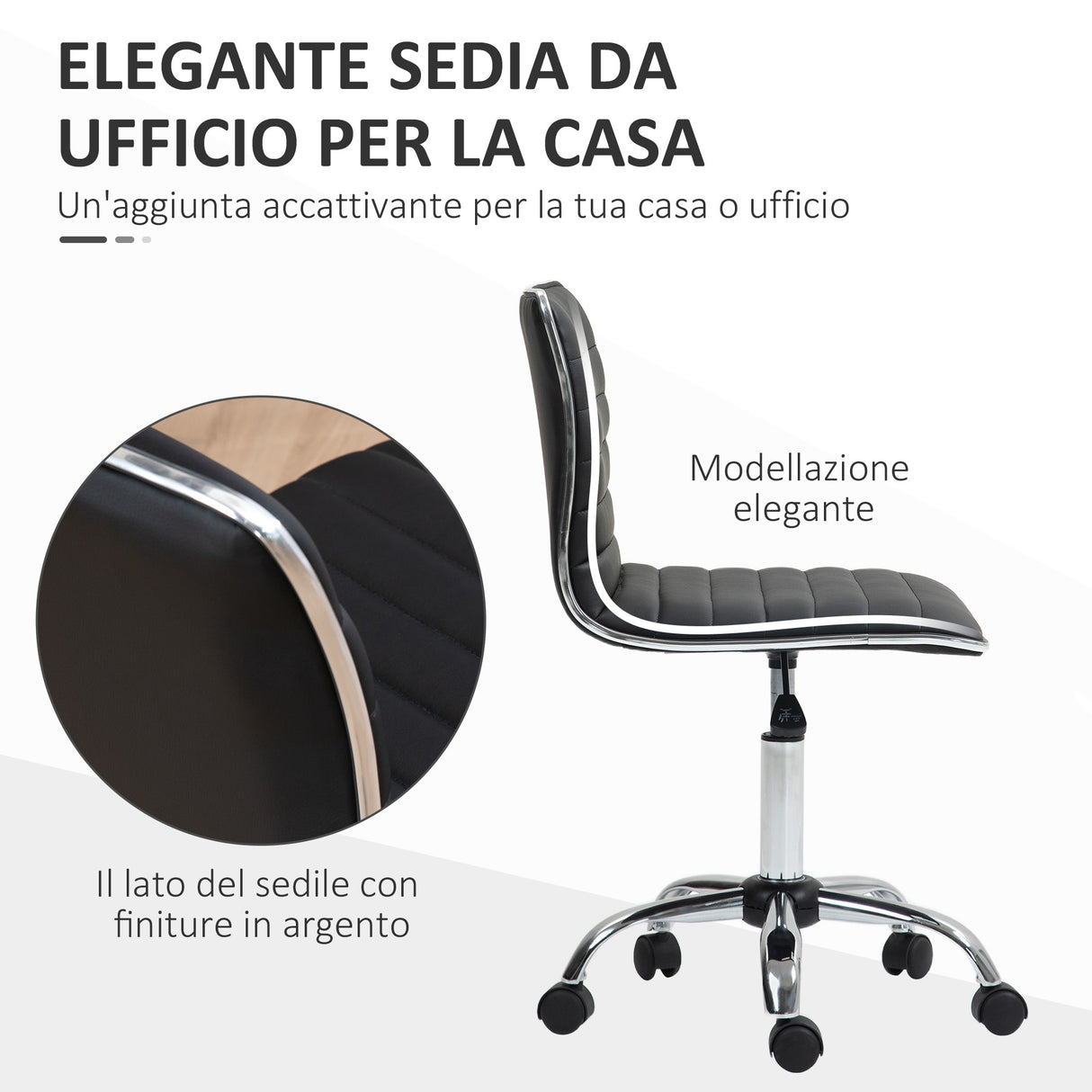 easycomfort easycomfort sedia da ufficio ergonomica in pelle pu con altezza regolabile seduta girevole e ruote nero