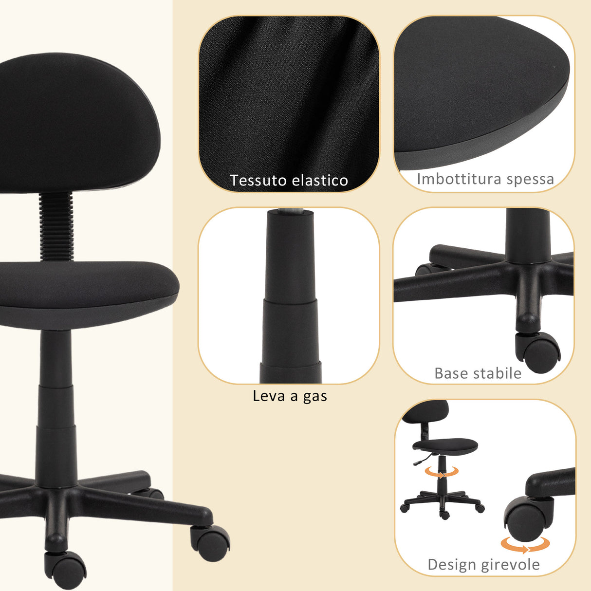 easycomfort easycomfort sedia da ufficio girevole ad altezza regolabile in tessuto elastico spugna e acciaio 43x51x73 85 cm nero