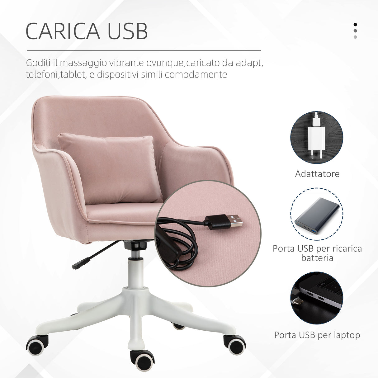 easycomfort easycomfort sedia da ufficio massaggiante a 2 punti con cuscino e braccioli in tessuto 57x70x78 86 cm rosa