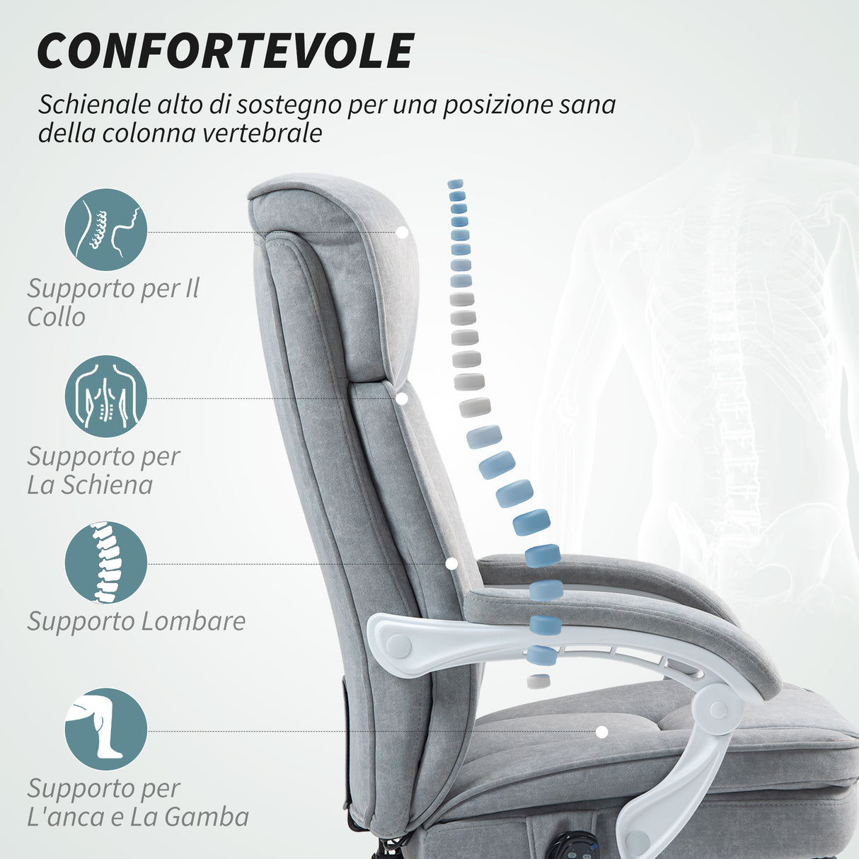easycomfort easycomfort sedia da ufficio massaggiante e riscaldata con schienale reclinabile e poggiapiedi estraibile grigio