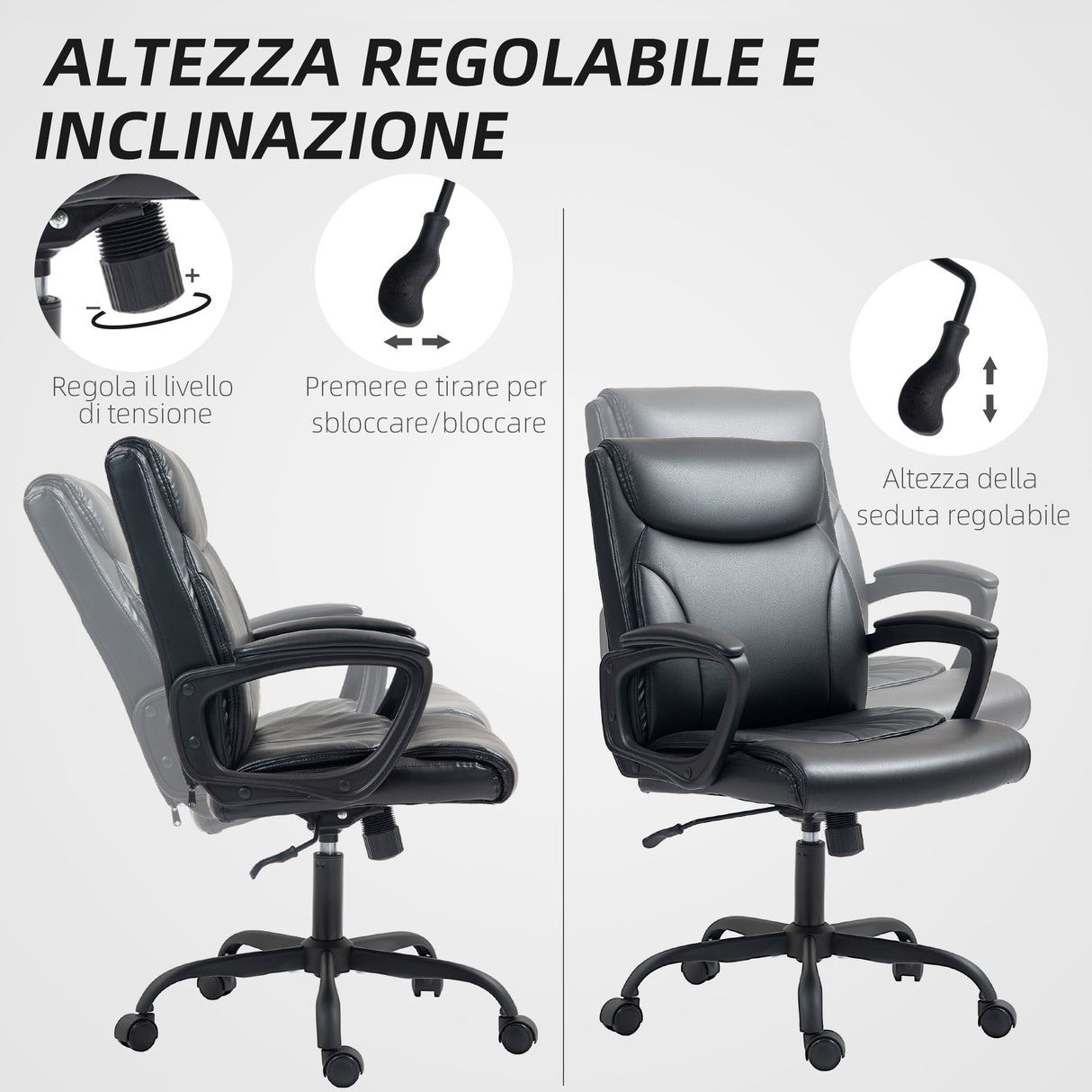 easycomfort easycomfort sedia da ufficio reclinabile ad altezza regolabile in finta pelle e acciaio 60x68x95 5 105 cm nero