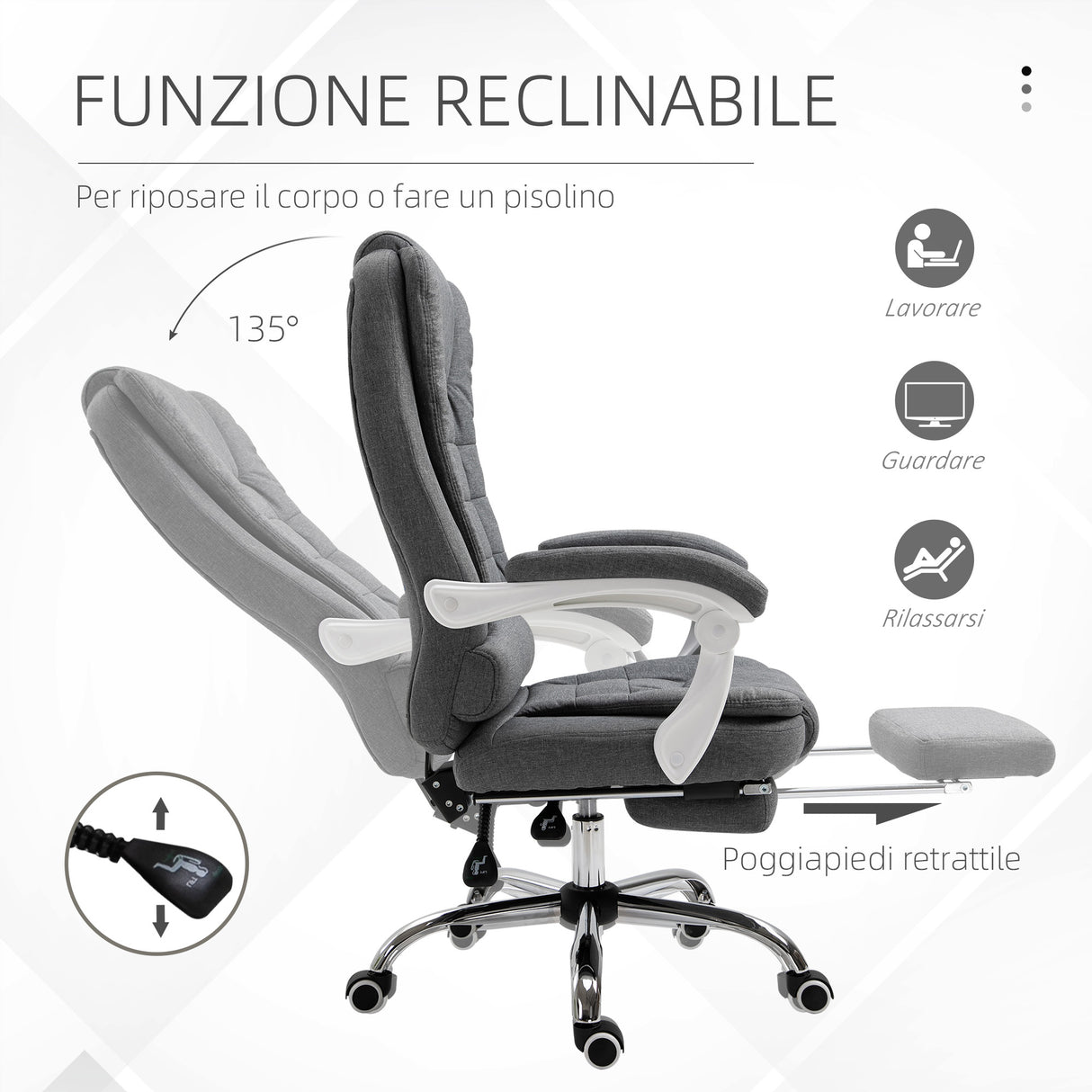 easycomfort easycomfort sedia da ufficio reclinabile con poggiapiedi retrattile e schienale alto in tessuto grigio