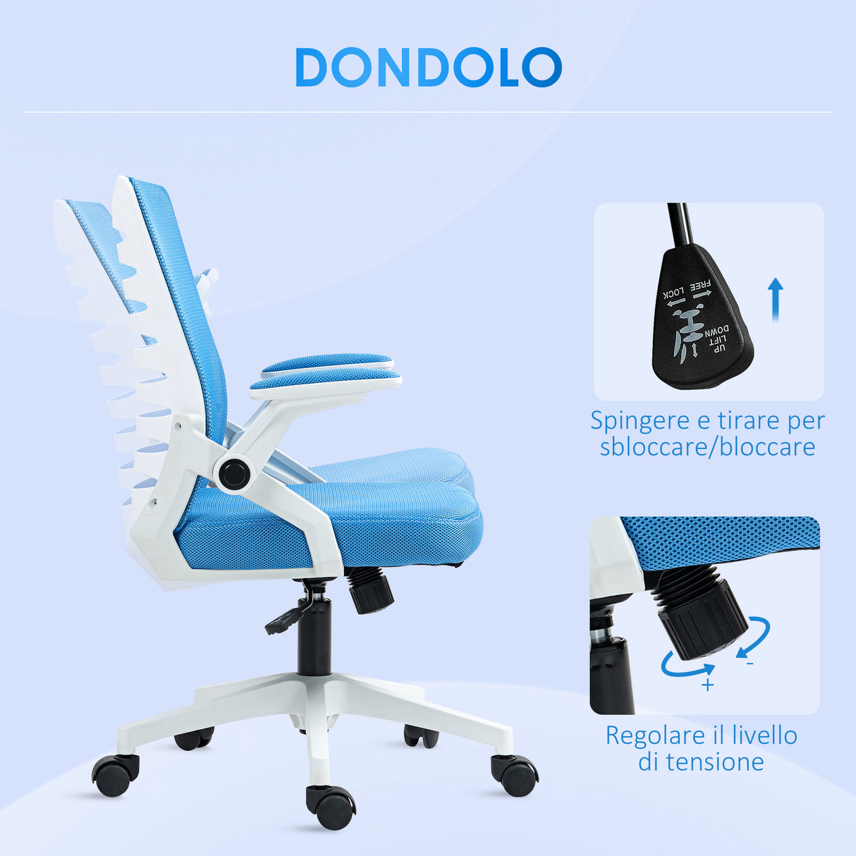 easycomfort easycomfort sedia ergonomica girevole ad altezza regolabile con braccioli 54x54x89 99 cm bianca e azzurra