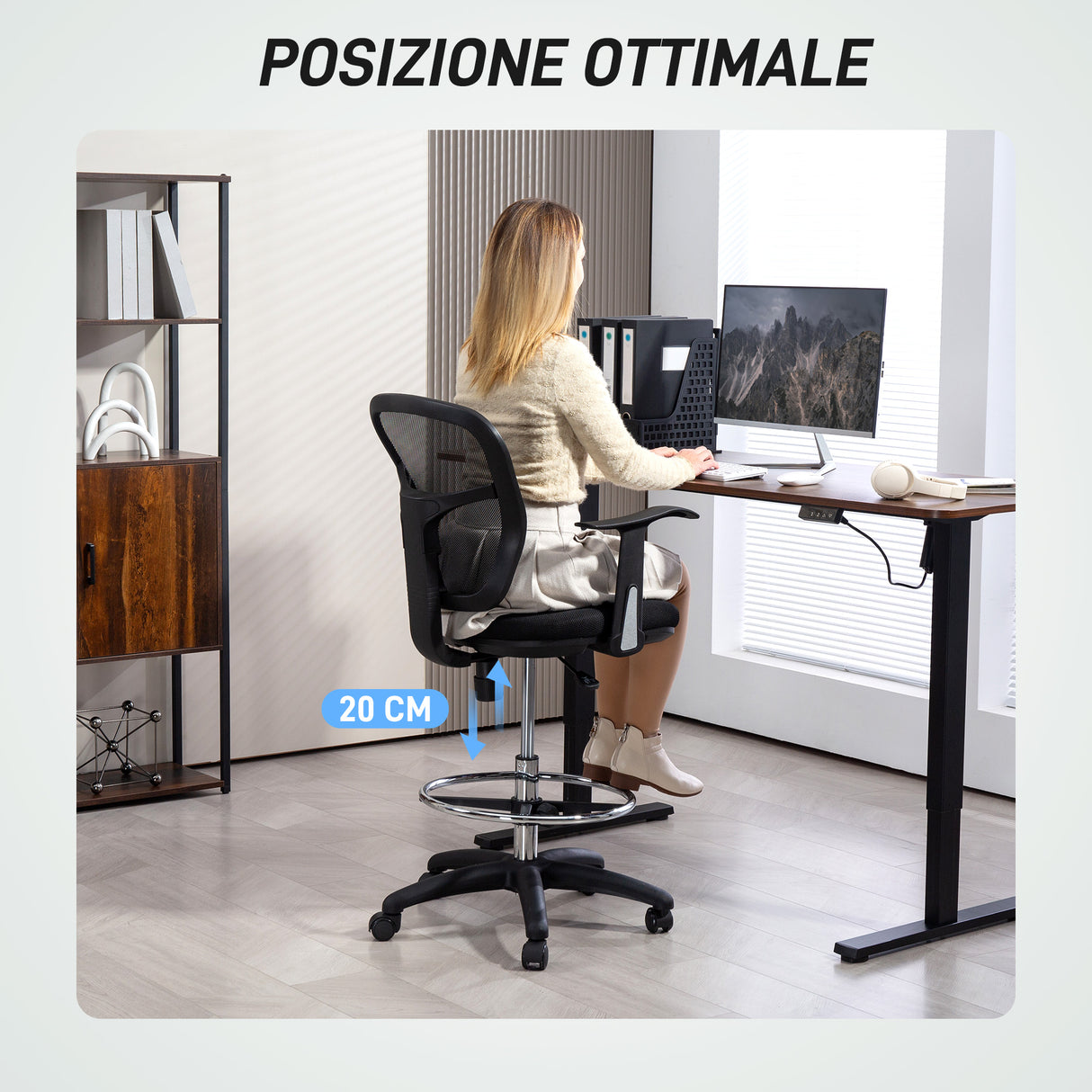 easycomfort easycomfort sedia girevole con anello poggiapiedi e schienale ricurvo in poliestere schiuma e plastica 55x58x94 cm nero