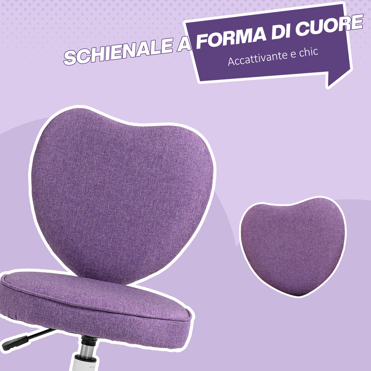 easycomfort easycomfort sedia per scrivania a cuore con 5 rotelle e altezza regolabile in tessuto 40x50x79 89cm viola