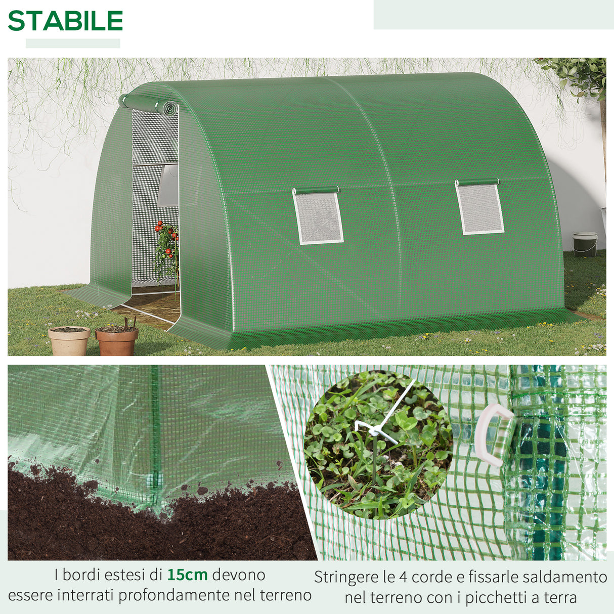 easycomfort easycomfort serra a tunnel da esterno 3x3x2m con copertura in pe porta con cerniera e 4 finestre verde