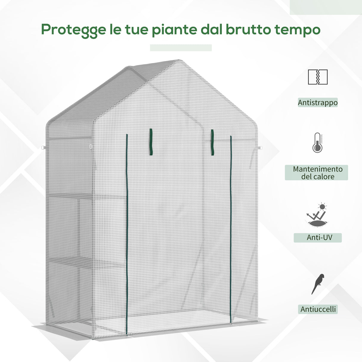 easycomfort easycomfort serra da giardino in pe e acciaio per esterni con 2 scaffali e porta avvolgibile 143x73x195 cm bianco