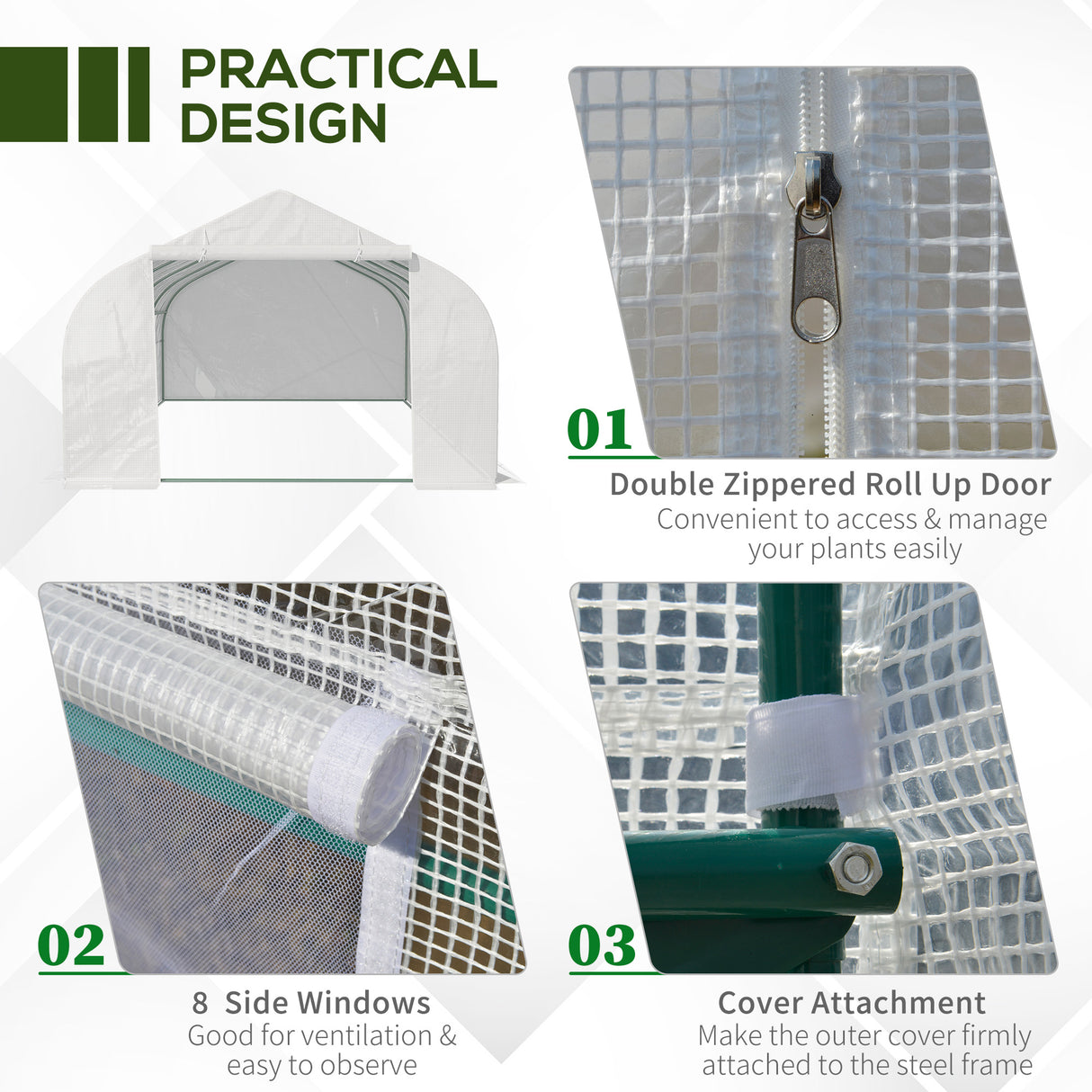 easycomfort easycomfort serra per orto 6x3x2m con 8 finestre e porta avvolgibile in acciaio e pp verde