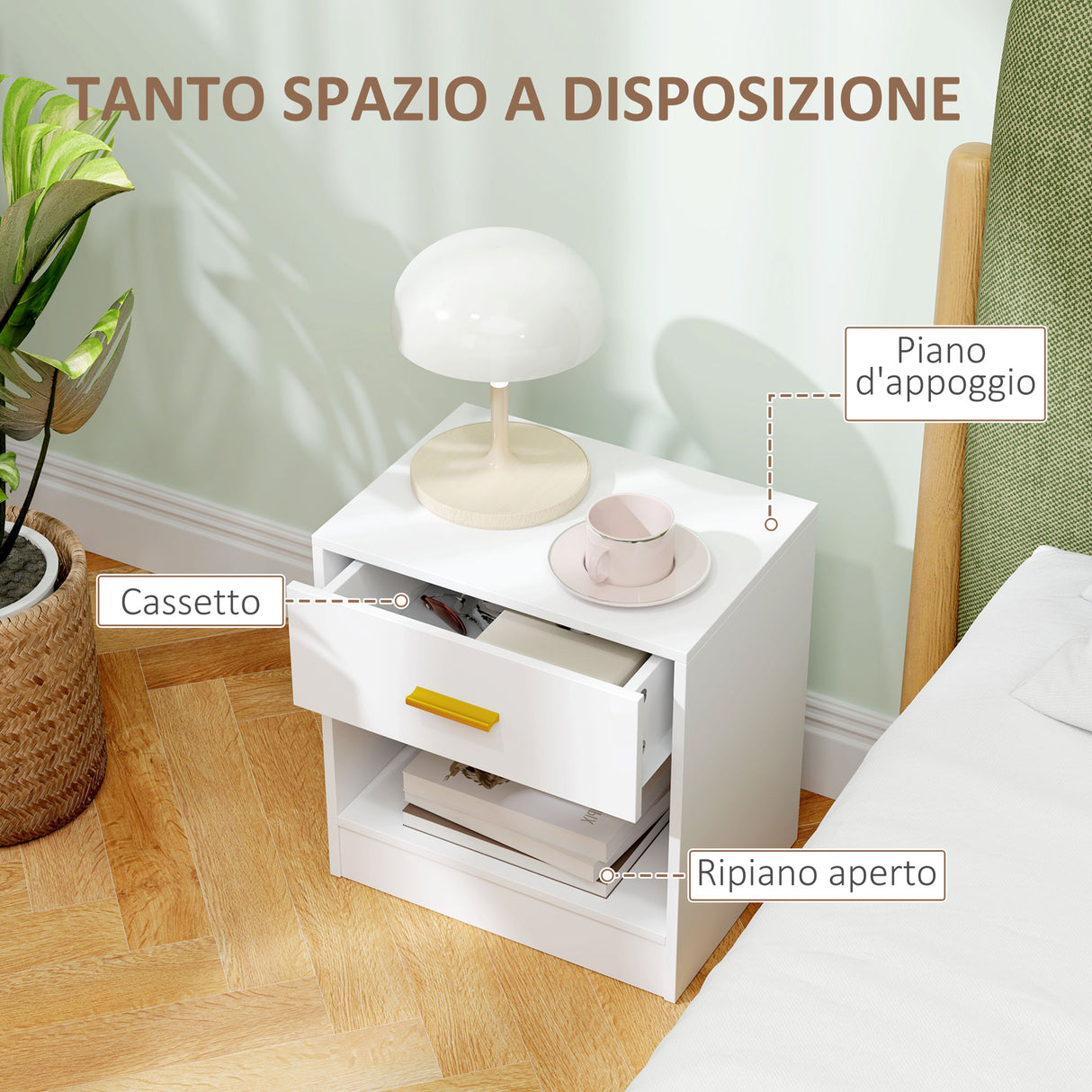 easycomfort easycomfort set 2 comodini moderni in legno con cassetto e ripiano aperto 39x28x41 cm bianco