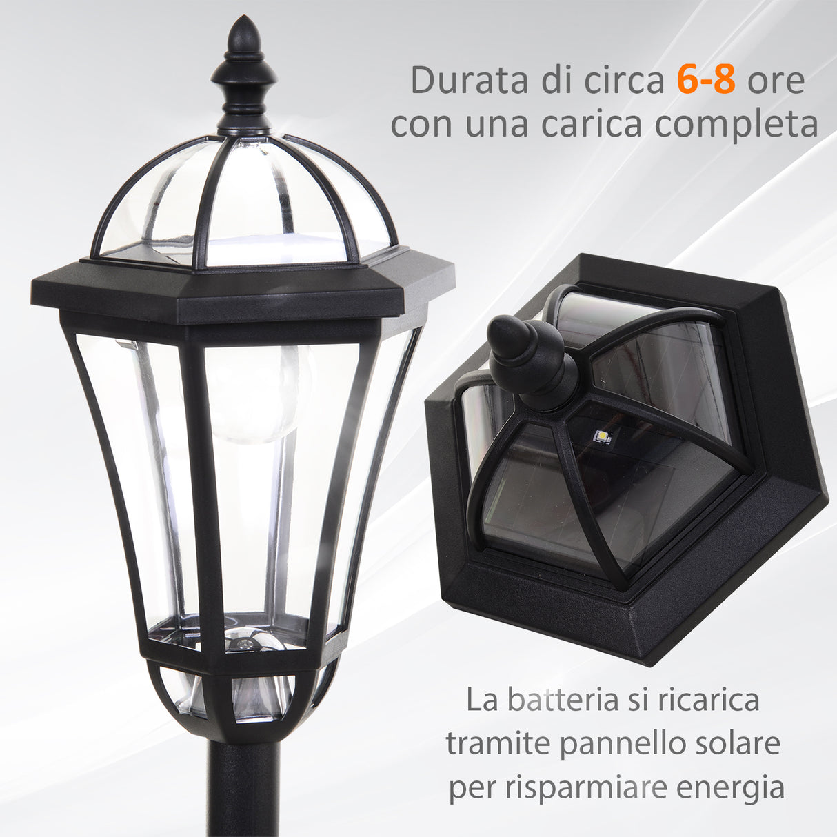 easycomfort easycomfort set 2 lampioni solari per giardino con 2 led e accensione automatica nero