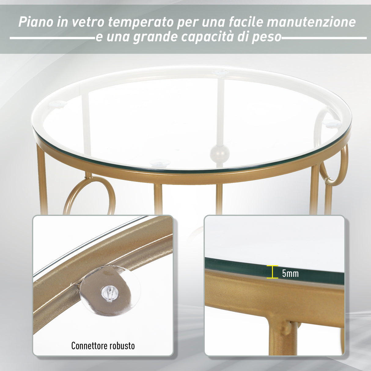 easycomfort easycomfort set 2 pezzi tavolini da caffe design elegante con motivi a cerchio metallo e vetro temperato 41x57cm 36x51cm oro ean 8055776910697