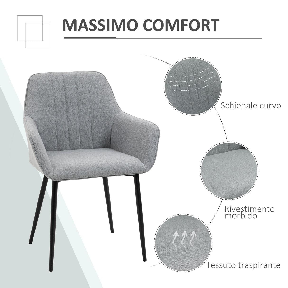 easycomfort easycomfort set 2 sedie da pranzo imbottite con rivestimento e schienale in lino e gambe in ferro stile scandinavo 59 5x56 5x81 cm grigio ean 8055776914855