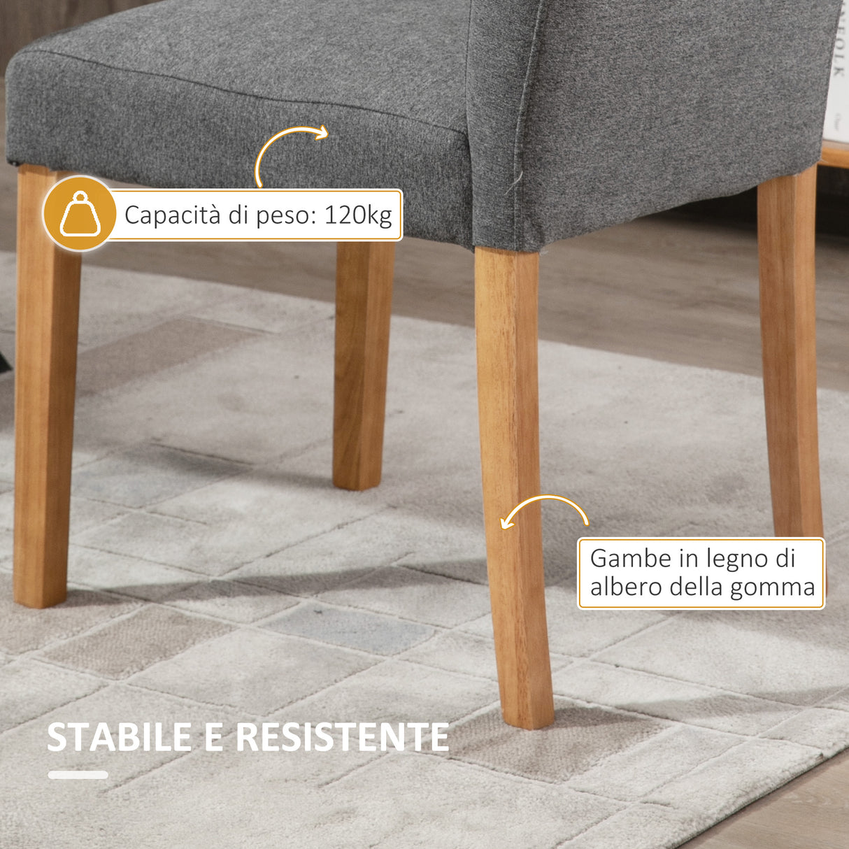 easycomfort easycomfort set 2 sedie da pranzo imbottite con schienale alto e gambe in legno 50x62x96 cm grigio scuro