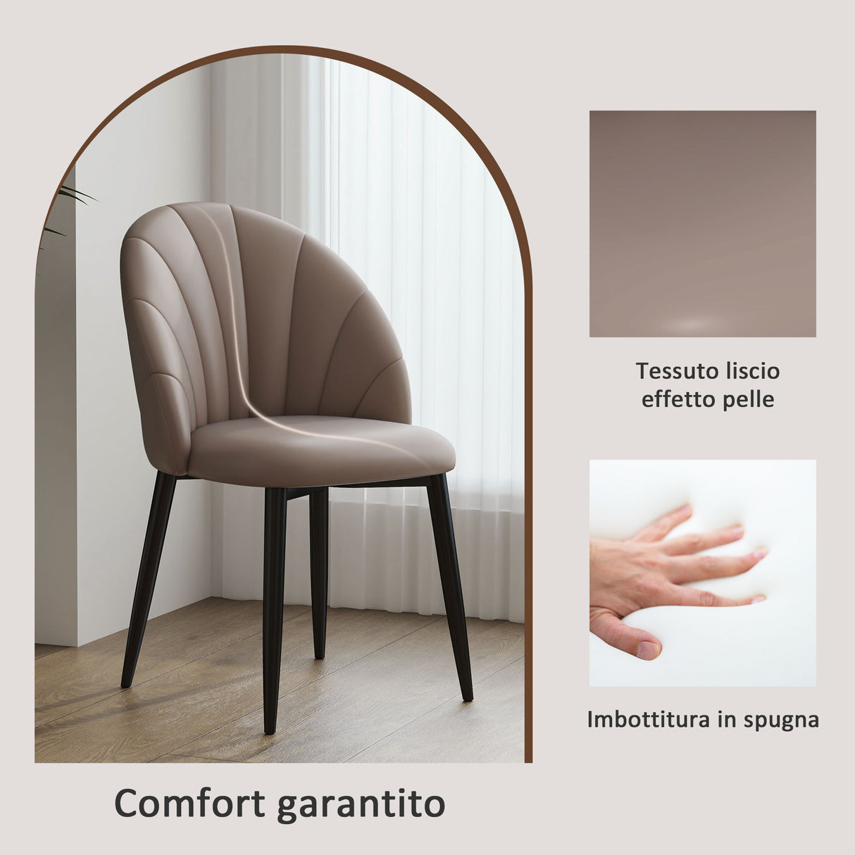 easycomfort easycomfort set 2 sedie da pranzo in pelle pu con gambe in metallo e schienale a conchiglia marrone