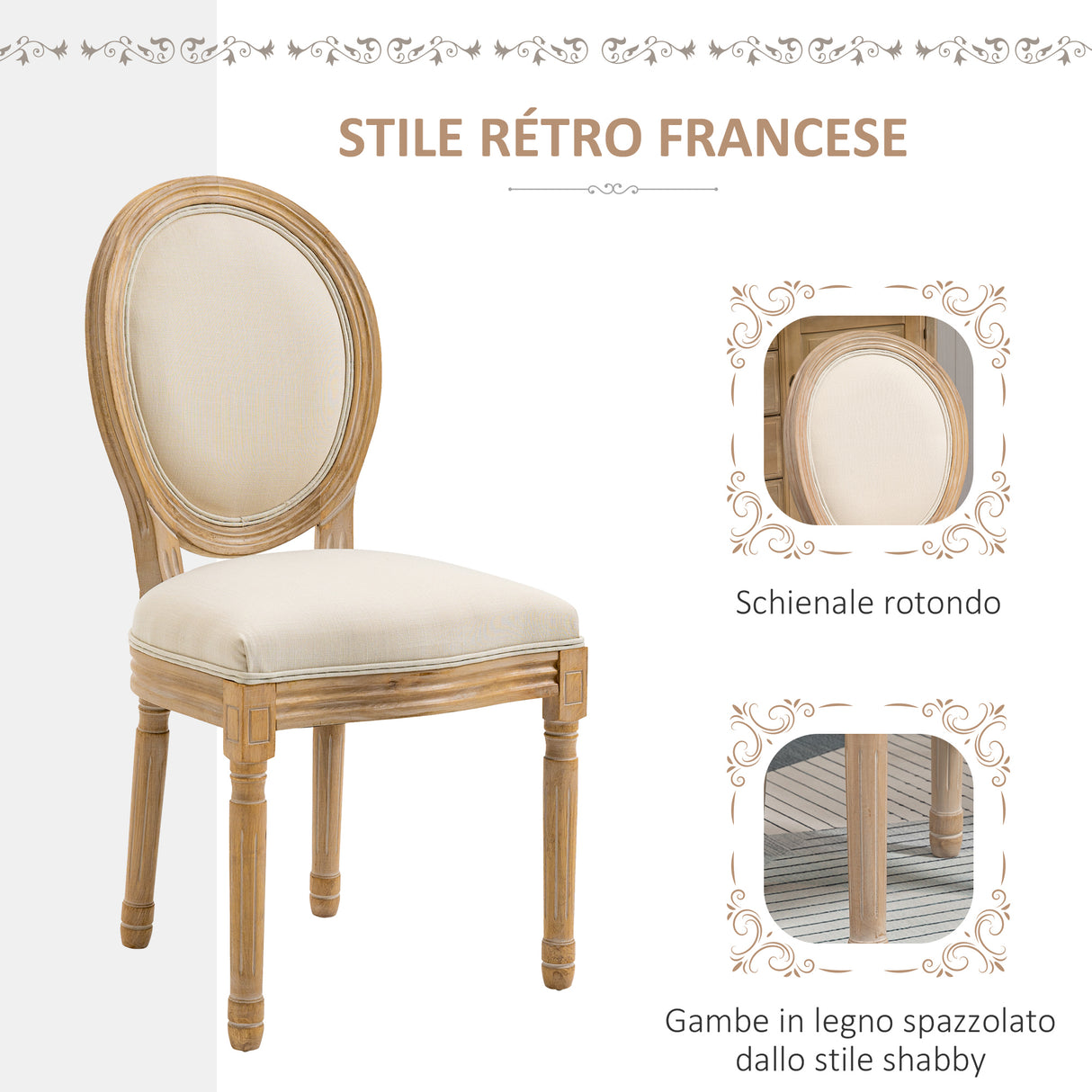 easycomfort easycomfort set 2 sedie imbottite da pranzo sedie per soggiorno stile vintage retro in legno e tessuto effetto lino bianco panna 49x56x96cm