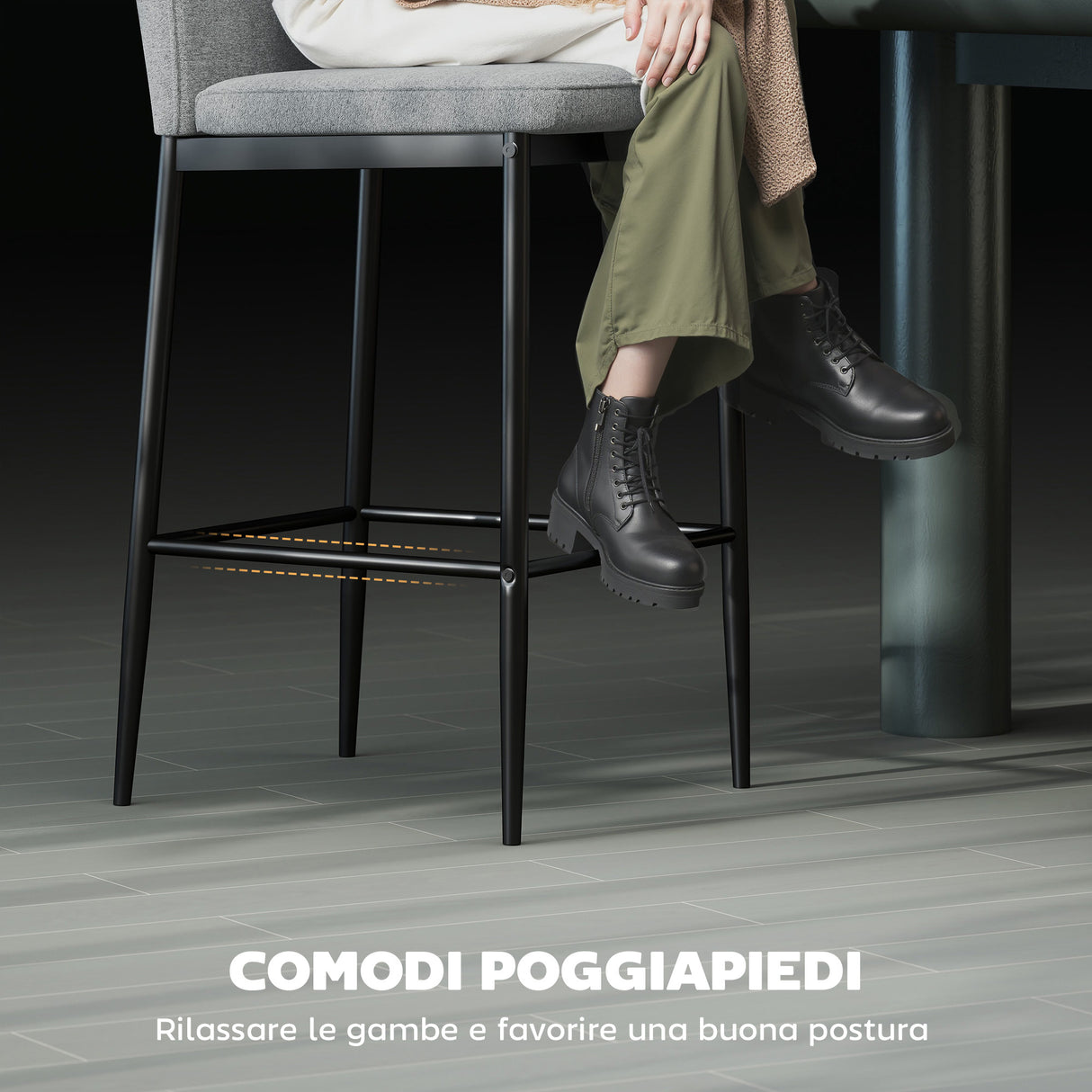 easycomfort easycomfort set 2 sgabelli bar in velluto moderni con poggiapiedi e schienale 41x52x97 cm grigio