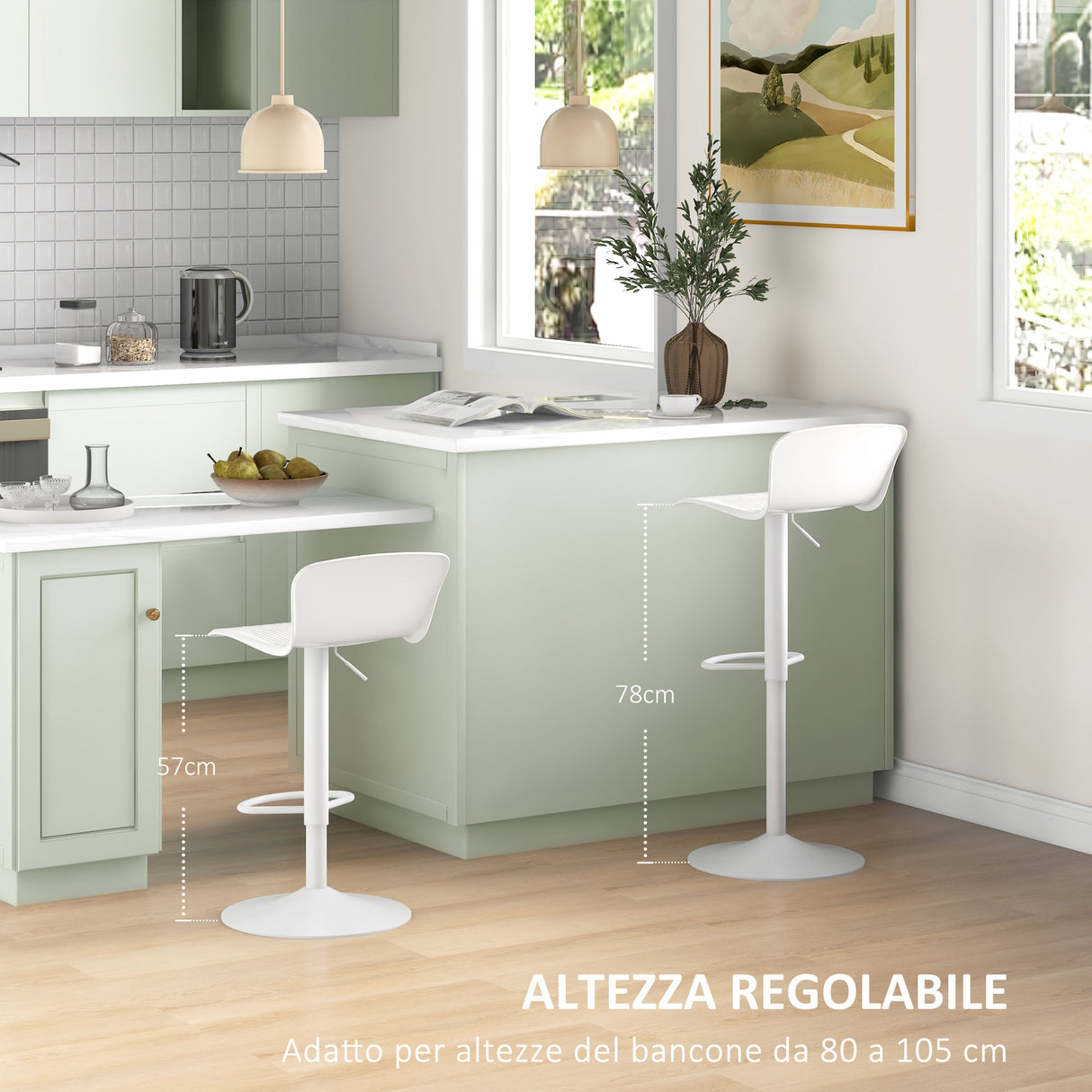 easycomfort easycomfort set 2 sgabelli da bar con schienale girevoli e con altezza regolabile polipropilene bianco