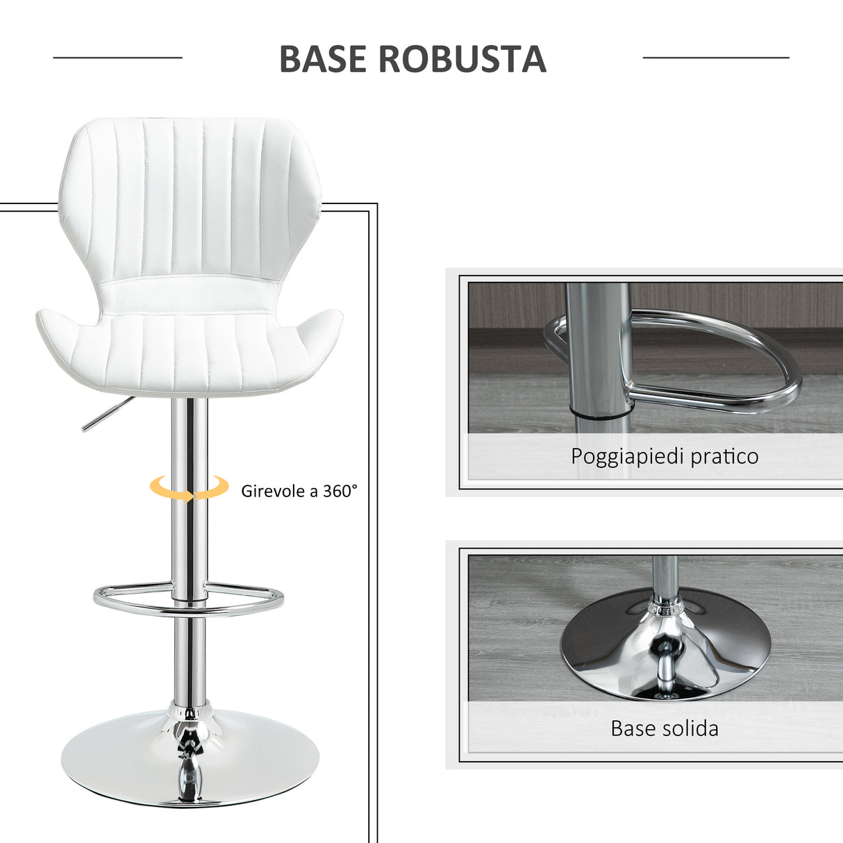 easycomfort easycomfort set 2 sgabelli da bar ergonomici ad altezza regolabile con poggiapiedi 47x51 5x92 114 cm bianco