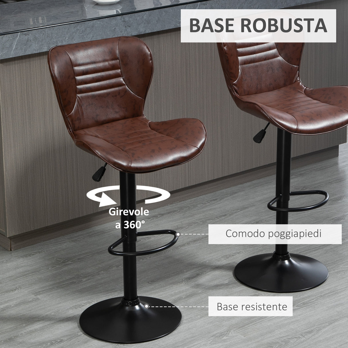 easycomfort easycomfort set 2 sgabelli da bar in finta pelle con altezza regolabile seduta girevole e poggiapiedi marrone