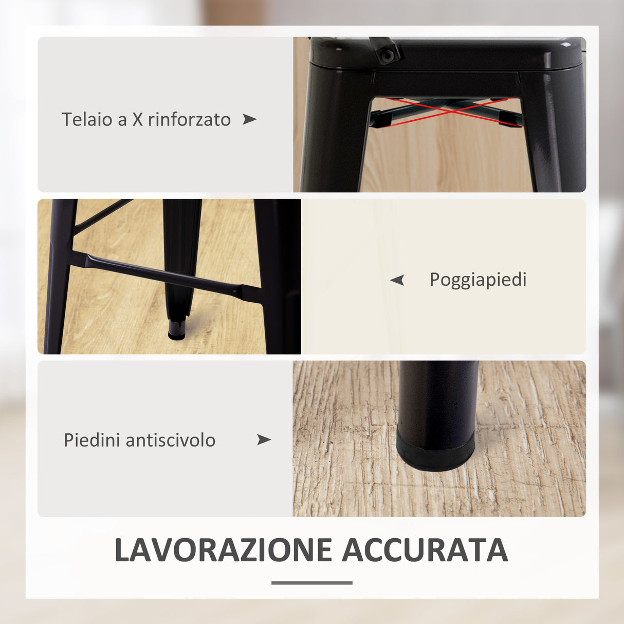 easycomfort easycomfort set 2 sgabelli da bar industriale con schienale rimovibile e poggiapiedi in metallo 44x49x116 cm nero