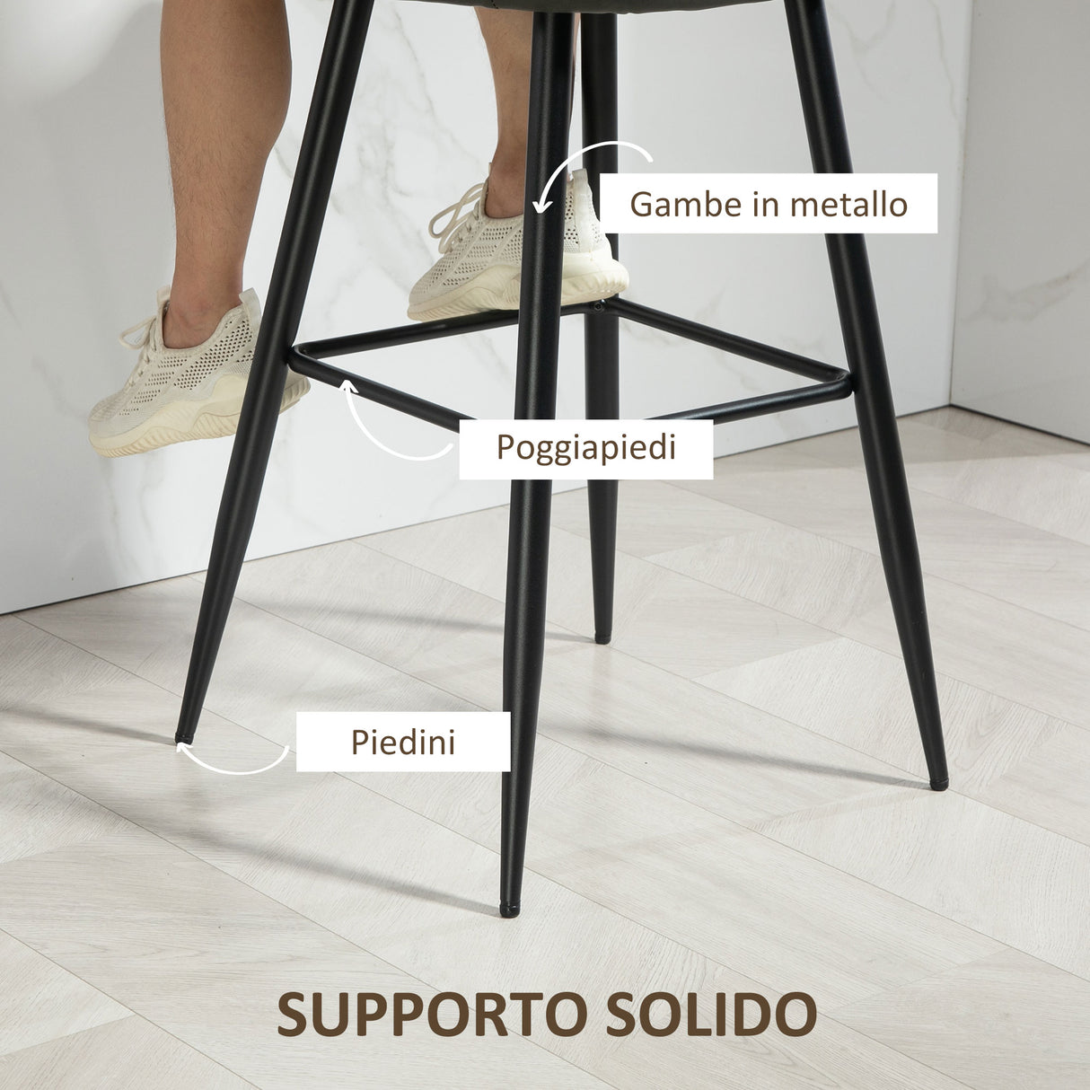 easycomfort easycomfort set 2 sgabelli da bar moderni con poggiapiedi e schienale finta pelle pu e acciaio grigio