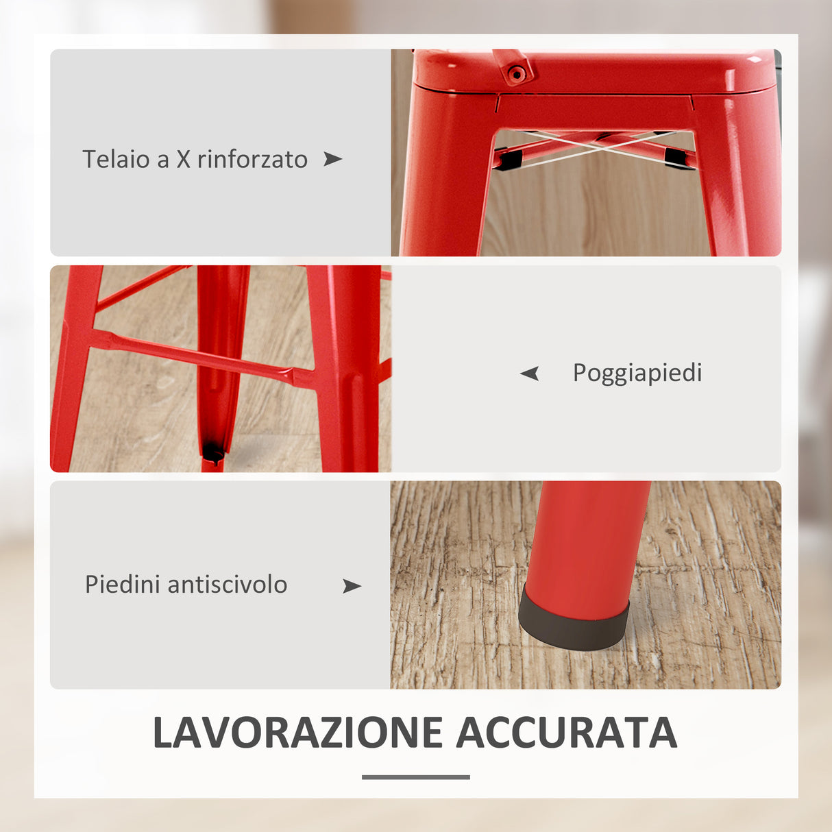 easycomfort easycomfort set 2 sgabelli da cucina di design con schienale rimovibile e poggiapiedi in metallo 44x49x116 cm rosso