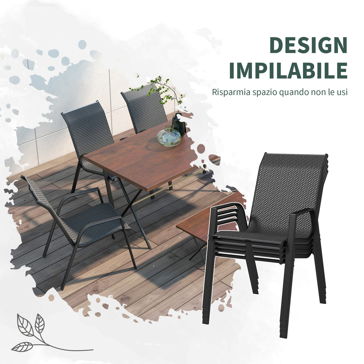 easycomfort easycomfort set 4 sedie da giardino impilabili con braccioli in rattan pe e acciaio grigio
