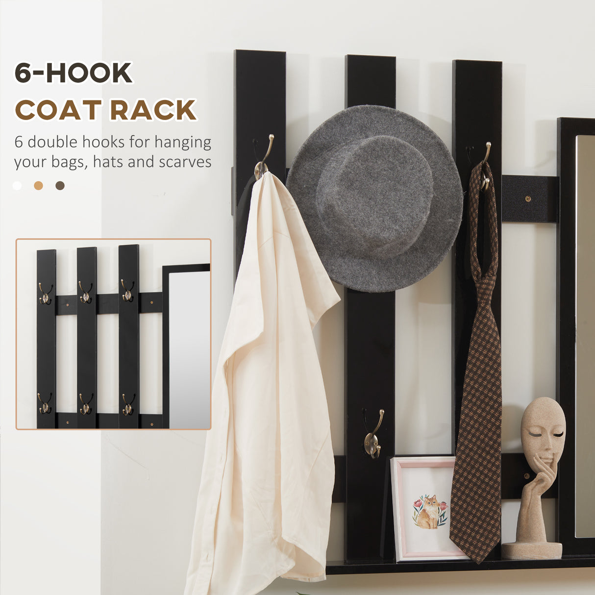 easycomfort easycomfort set appendi abiti da ingresso con specchio e scarpiera per 8 paia di scarpe nero lucido