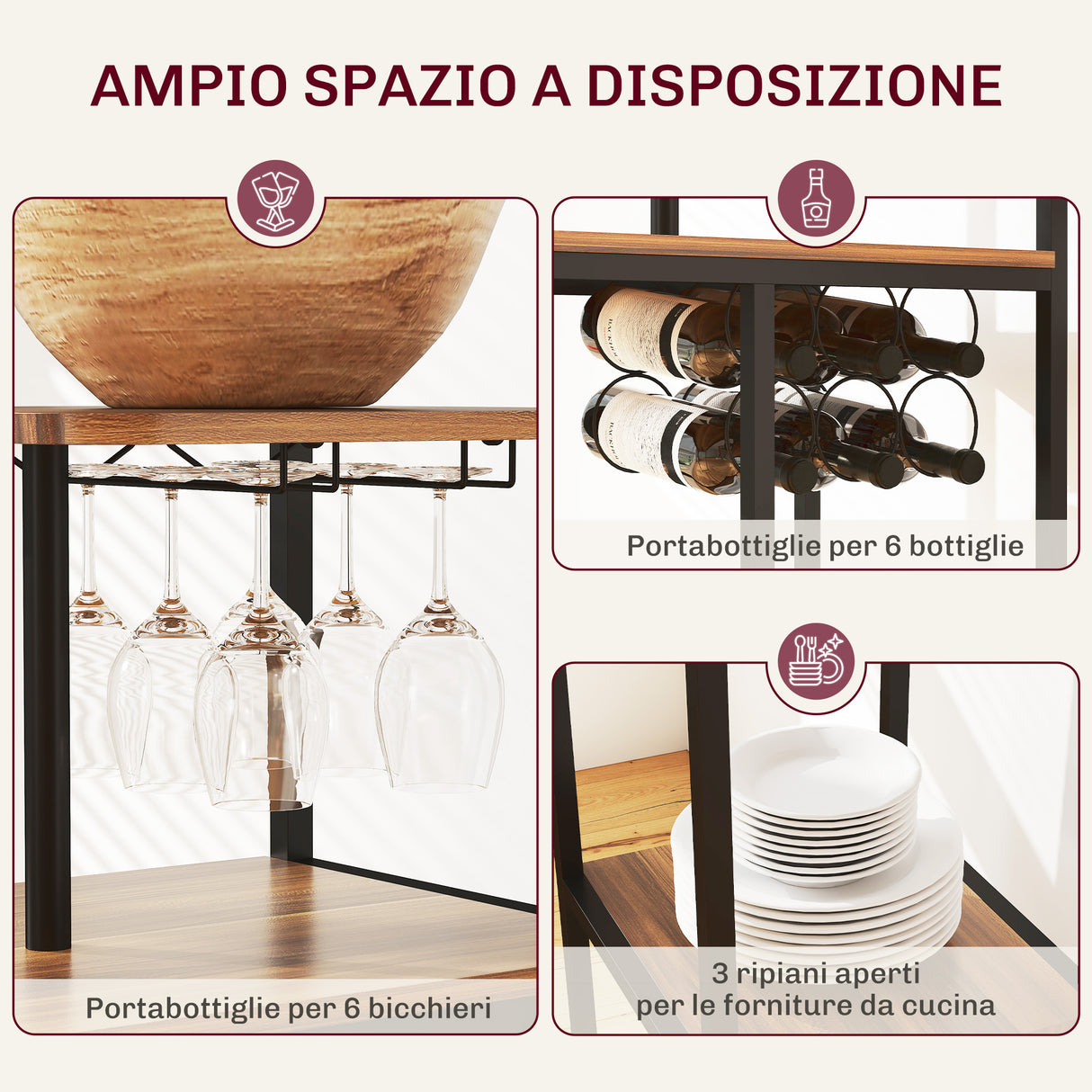 easycomfort easycomfort set bancone bar pieghevole e 2 sgabelli alti con schienale portavini e portacalici marrone