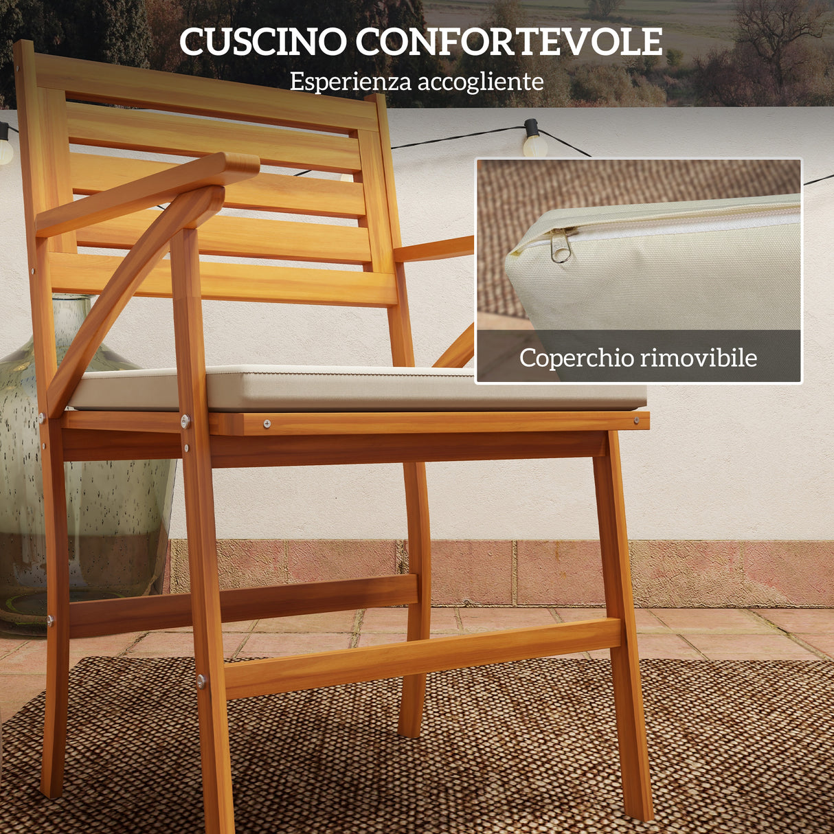 easycomfort easycomfort set da giardino 3 pezzi in legno di pino con tavolo rotondo 68x78 cm e 2 sedie 55x52x87 5 cm con cuscini