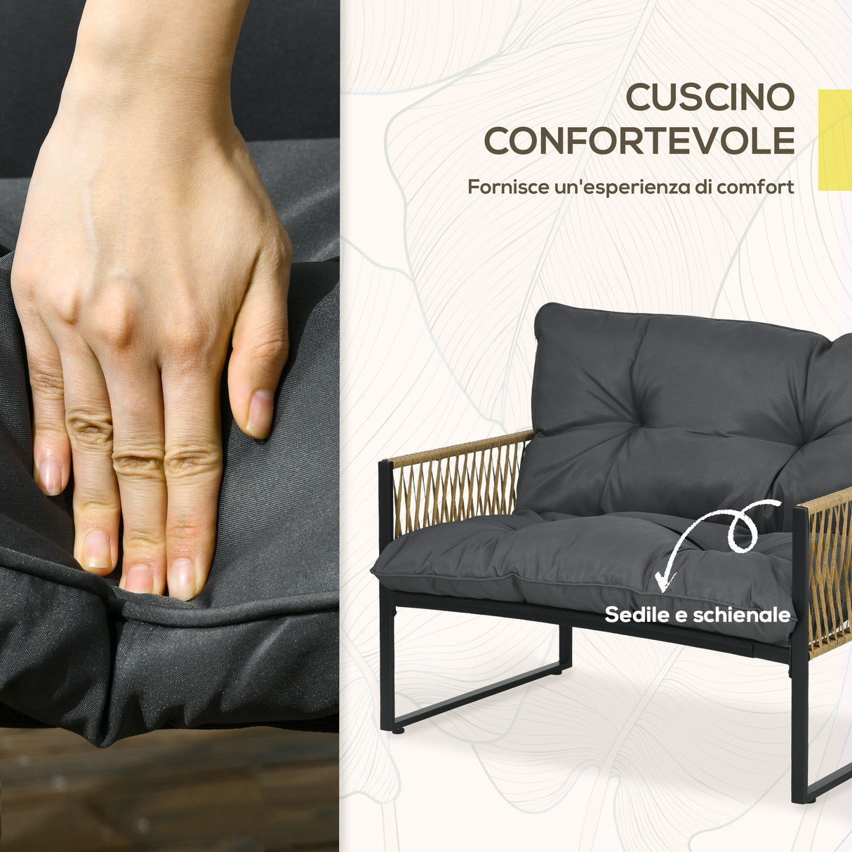 easycomfort easycomfort set da giardino 4 pezzi in rattan con divanetto 2 sedie e tavolino da caffe grigio e marrone
