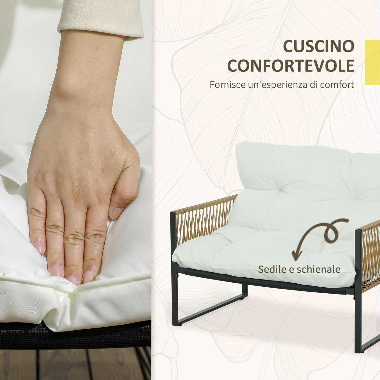 easycomfort easycomfort set da giardino 4 pezzi in rattan con divanetto 2 sedie e tavolino da caffe nero marrone e crema