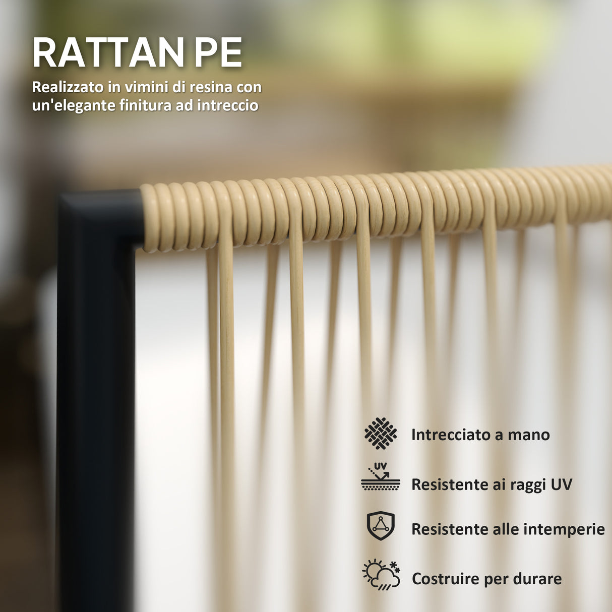 easycomfort easycomfort set da giardino 4 pezzi in rattan e acciaio con divanetto 2 poltrone da esterno e tavolino basso multicolore