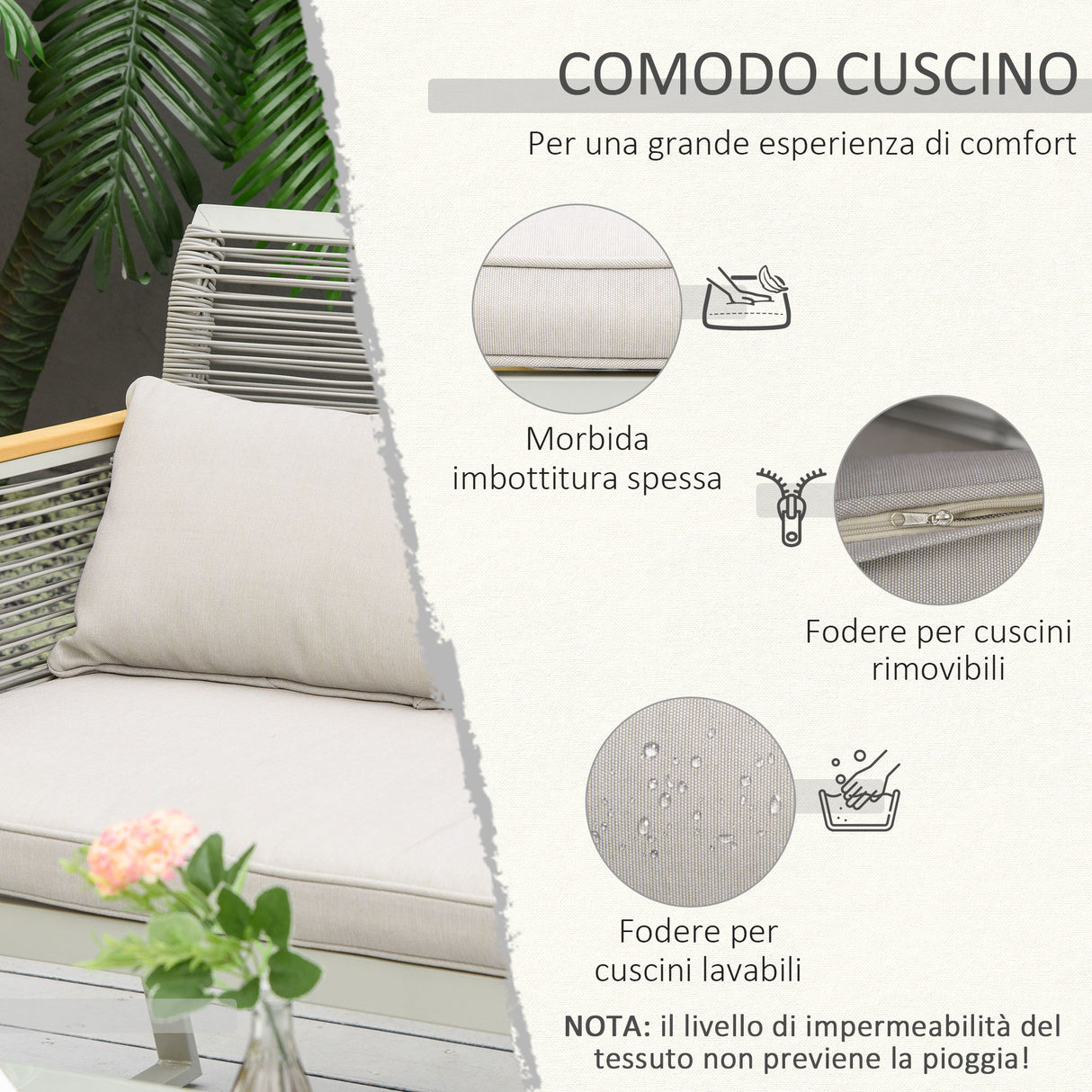 easycomfort easycomfort set da giardino 4 pezzi in rattan pe con 2 poltrone divanetto e tavolino da caffe in vetro temperato grigio