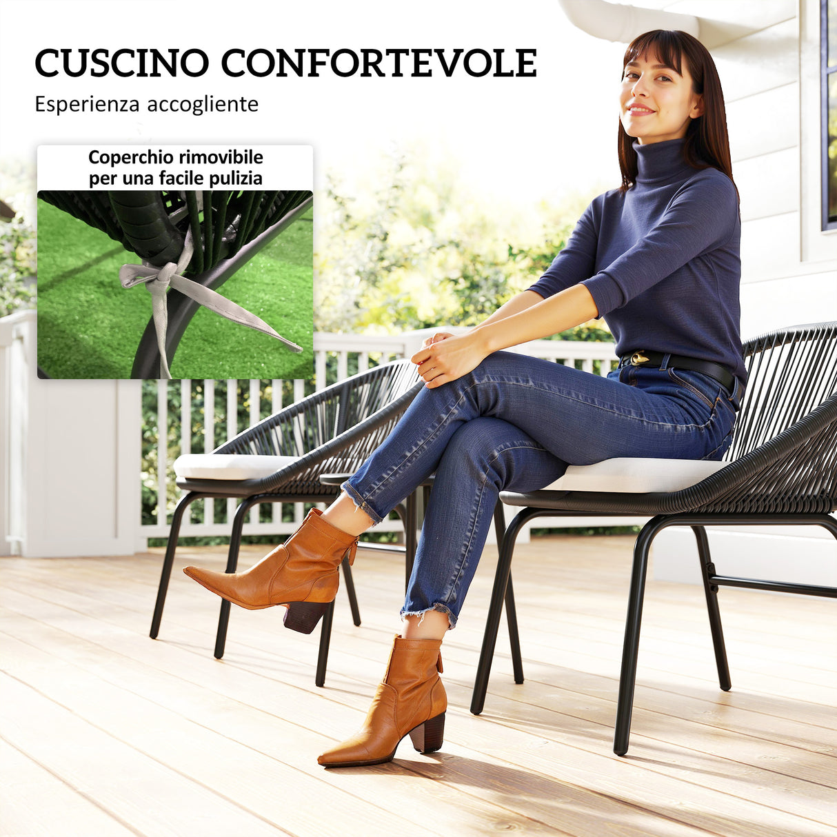 easycomfort easycomfort set da giardino con 2 sedie con cuscino e tavolino da caffe in acciaio e rattan pe nero