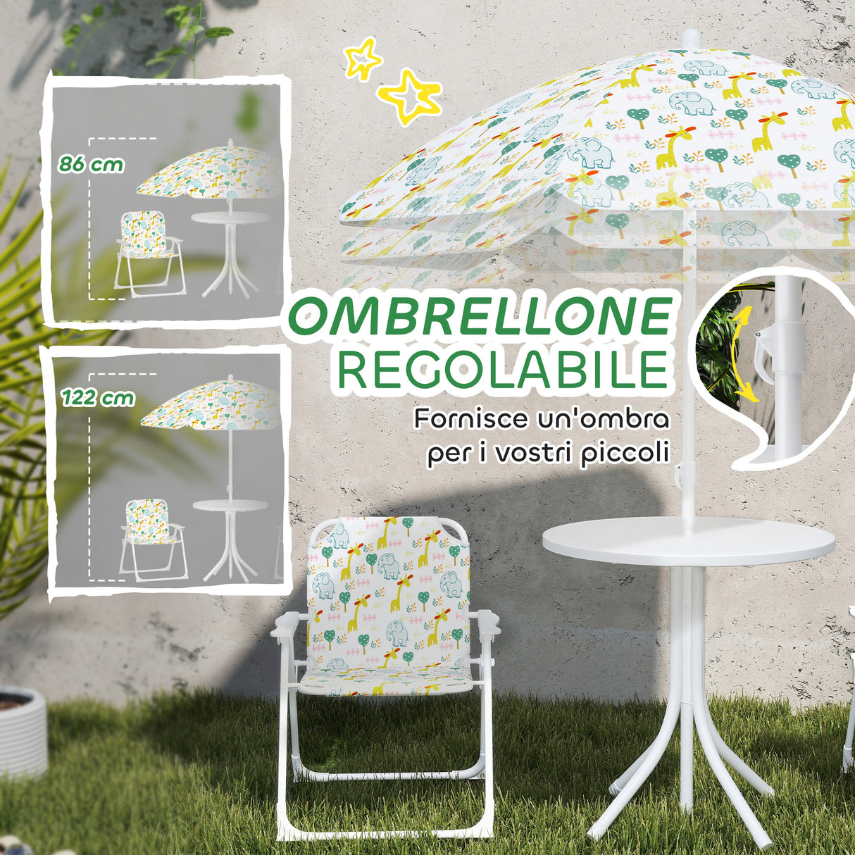 easycomfort easycomfort set da giardino per bambini 2 5 anni con tavolino rotondo 2 sedie pieghevoli e un ombrellone bianco