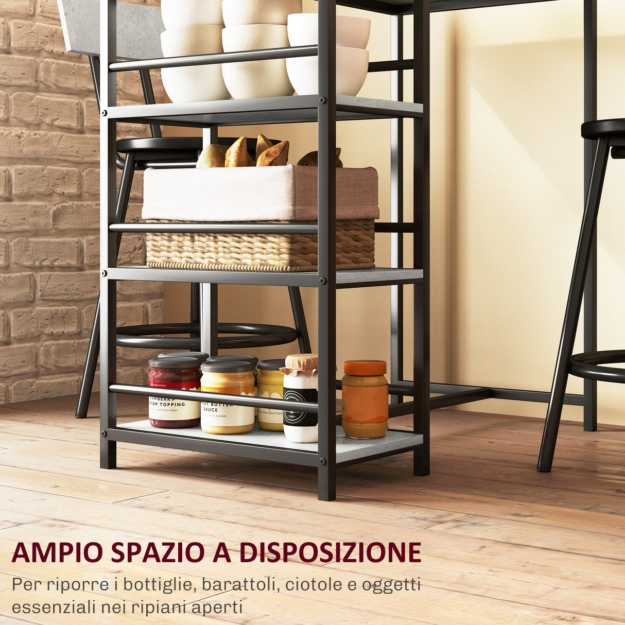 easycomfort easycomfort set da pranzo 3 pezzi con bancone bar con ripiani e 2 sedie alte con schienale grigio chiaro