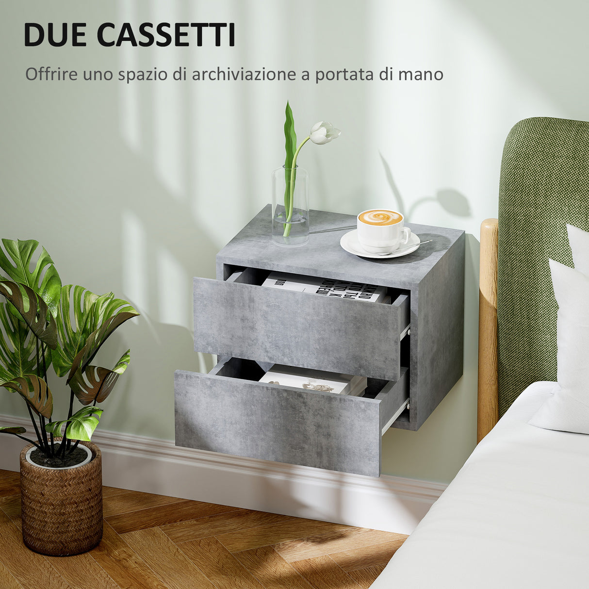 easycomfort easycomfort set di 2 comodini sospesi con 2 cassetti moderni e salvaspazio 40x29x30 cm grigio cemento