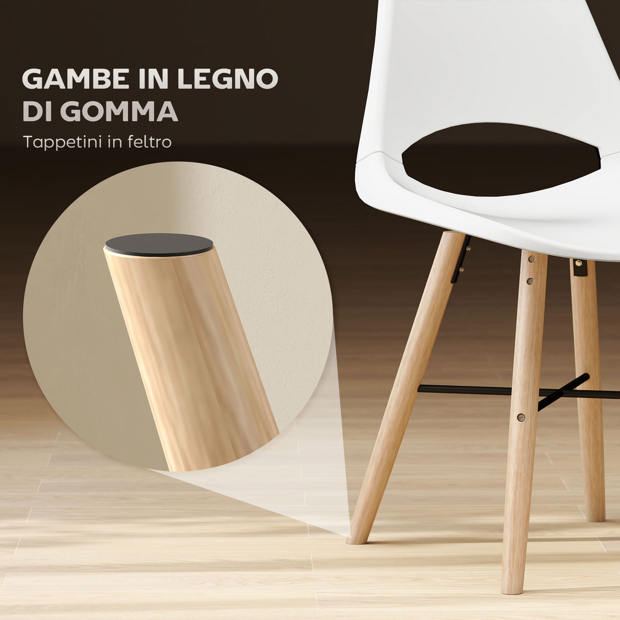 easycomfort easycomfort set di 2 sedie da pranzo in plastica e legno stile nordico con schienale curvato bianco