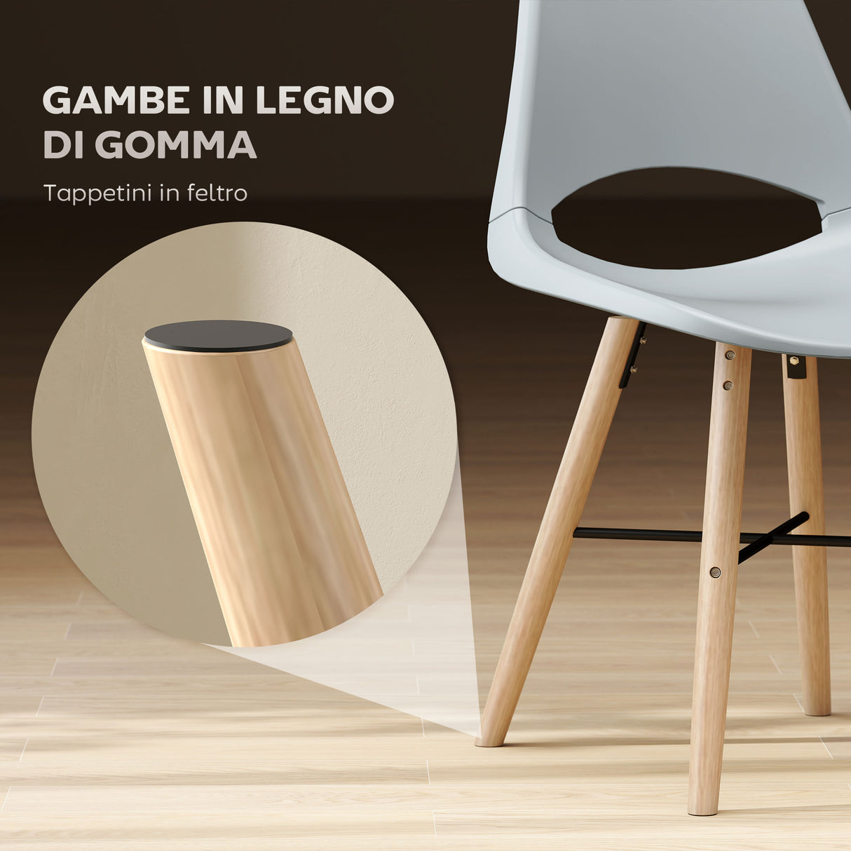 easycomfort easycomfort set di 2 sedie da pranzo in plastica e legno stile nordico con schienale curvato grigio